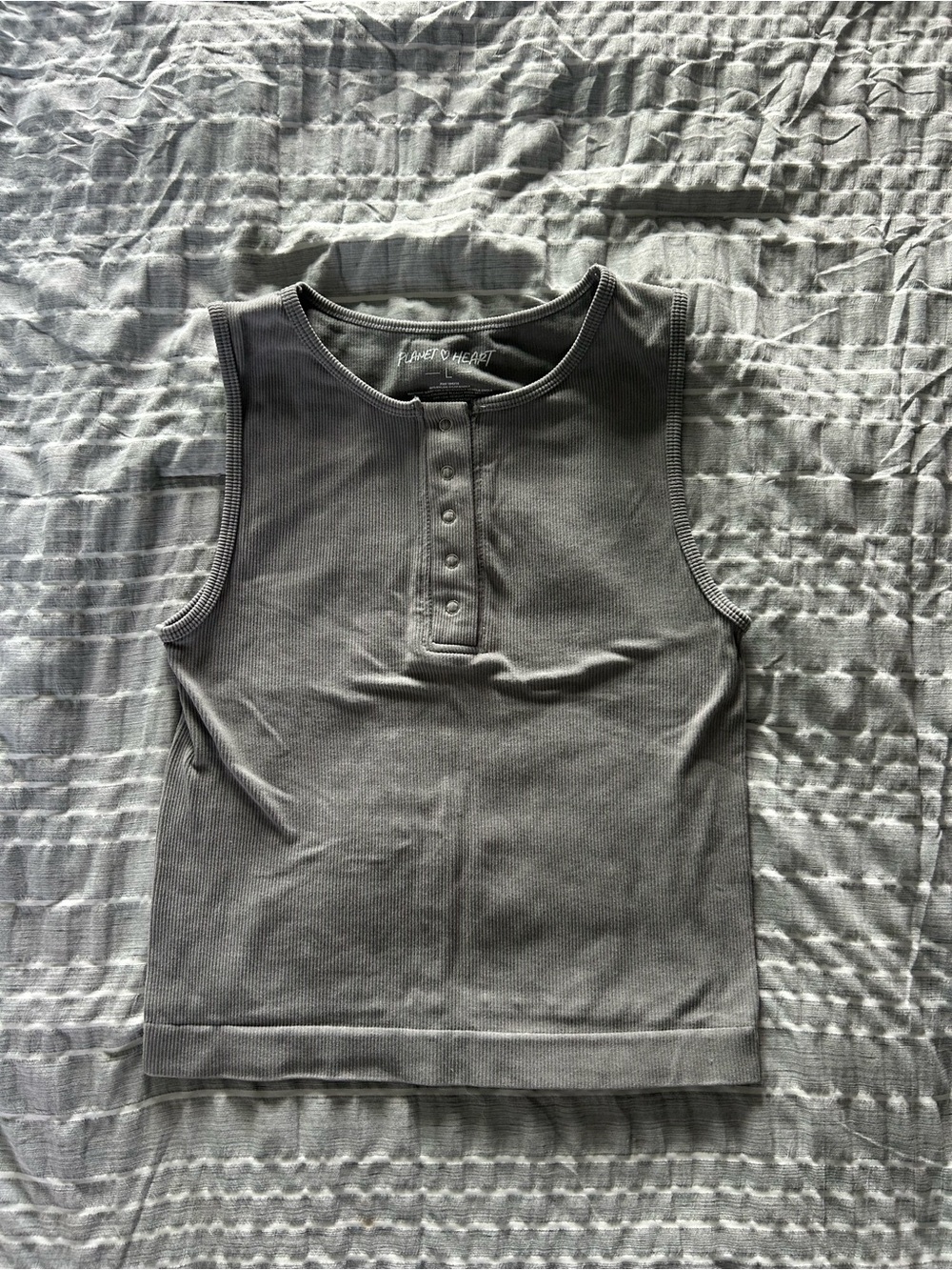 Grey Ribbed Henley Tank Top